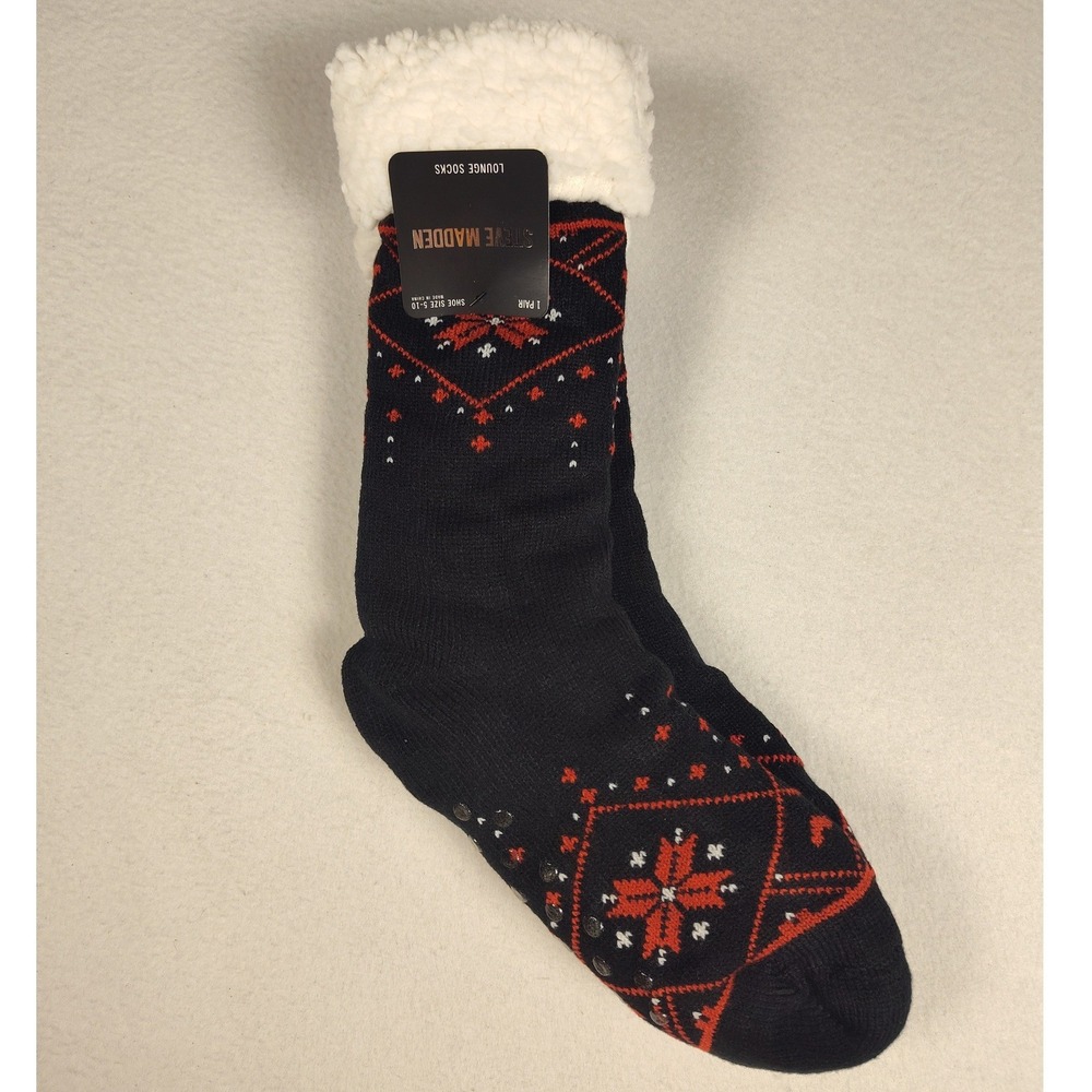 NWT Steve Madden Womens Fair Isle Sherpa Lounge Socks Black Red Size 5-10